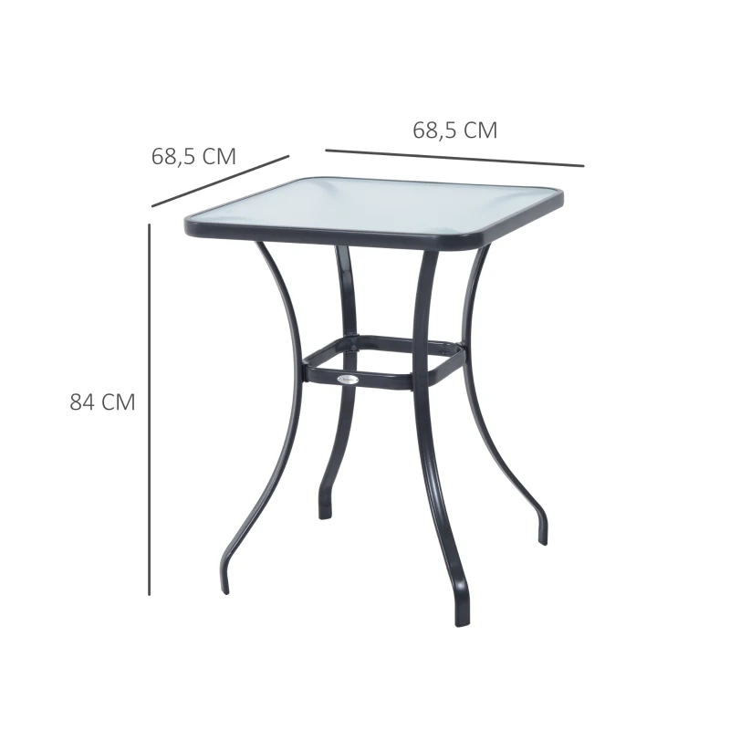 Outsunny Mesa Auxiliar de Cristal Templado Cuadrada Bordes Redondeados Mesita Café  para Patio Terraza Balcón Negro y Transparente 68,5x68,5x84 cm