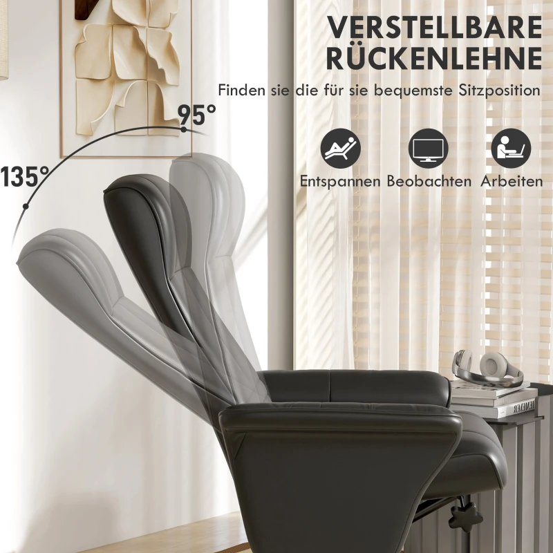 HOMCOM Polstersessel, Akzentsessel mit Hocker, drehbar, ergonomisch, Mikrofasertuchoptik, bis 150 kg, Schwarz(m-4)