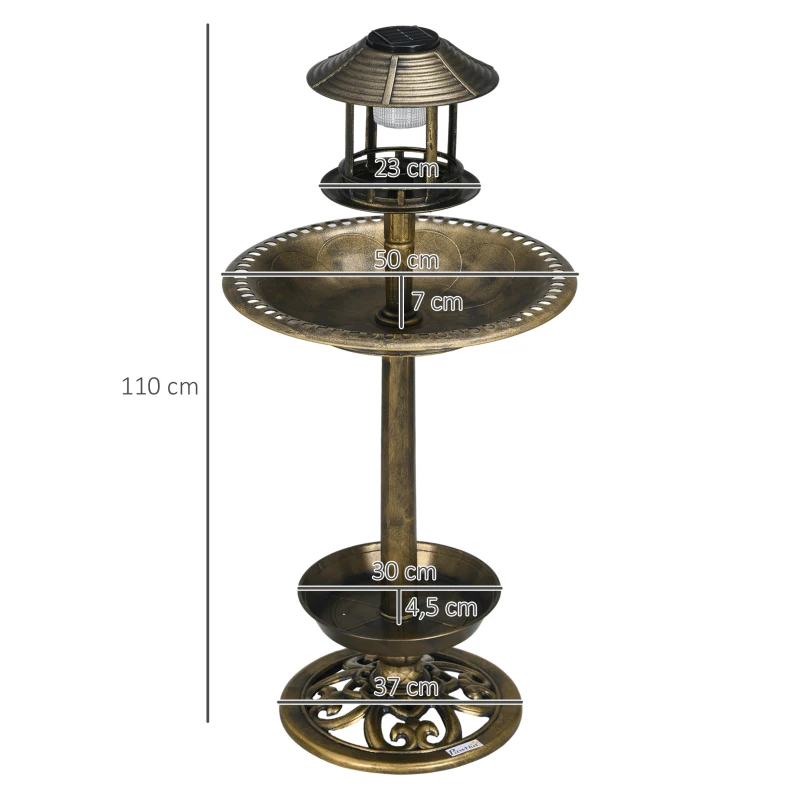 Outsunny Vogeltränke Vogelhaus Futterschale, wetterbständig, 2 Schalen, Vintagedesign, 50 x 50 x 110 cm, Bronzefarben