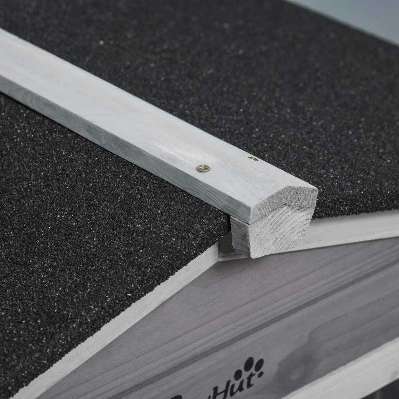 PawHut Kleintierstall mit Rollen Zwergkaninchenstall Freilaufgehege Asphaltdach Kleintierhaus Zwergkaninchenauslauf Doppelstöckiger Tannenholz Stahl Grau 157,4 x 53 x 99,5 cm