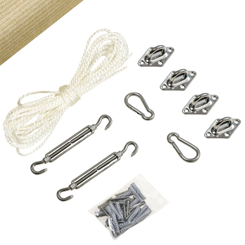 Outsunny Vela Ombreggiante Rettangolare 4x3 m Beige in HDPE con Accessori e Borsa da Viaggio Inclusi