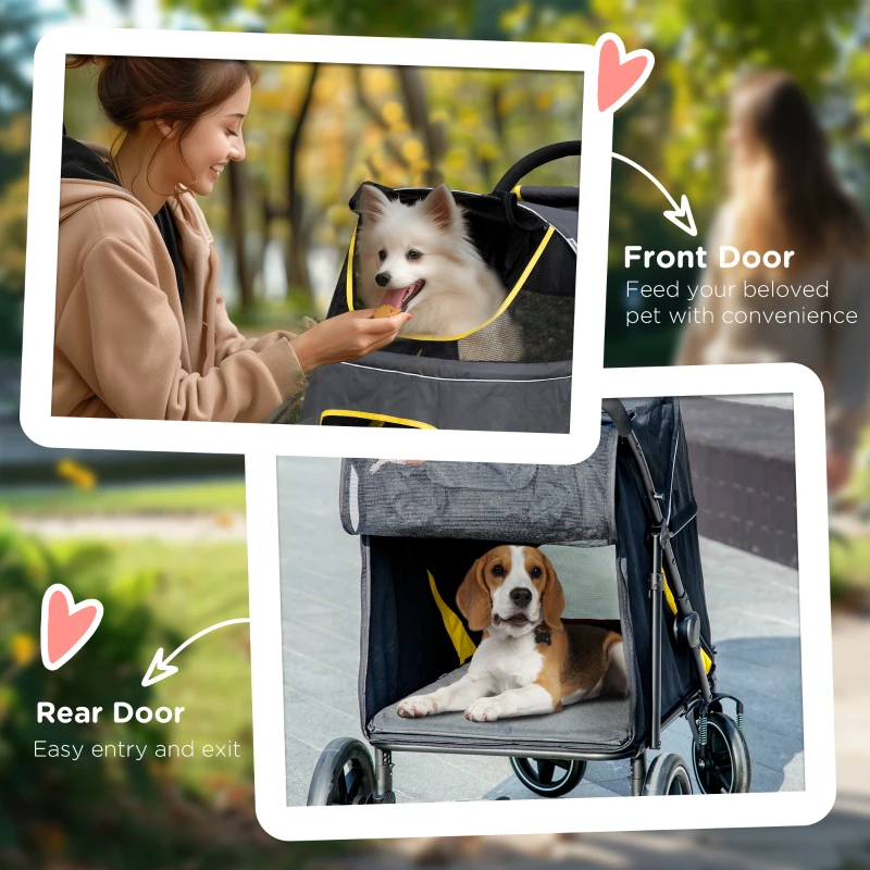 PawHut Foldable Pet Stroller, with Universal Wheels, Shock Absorber, for Medium and Large Dogs - Grey(m-7)