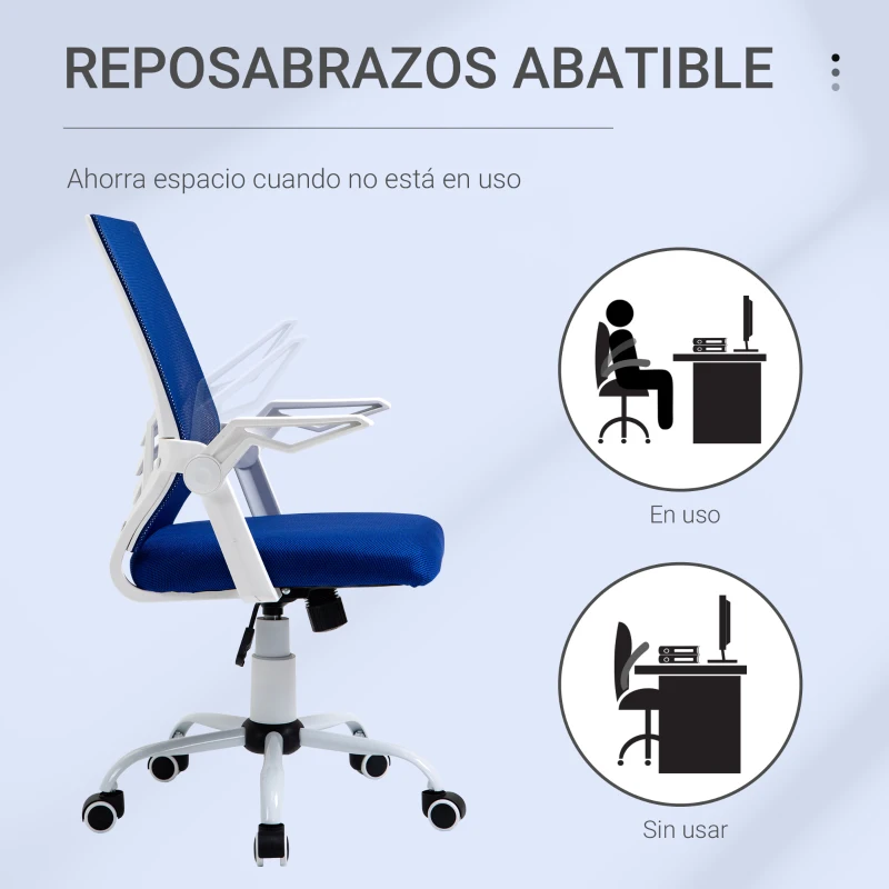 Vinsetto Silla de Oficina Ergonómica Silla Escritorio Giratoria con Altura Ajustable Reposabrazos Abatible 62,5x55x94-104cm Azul
