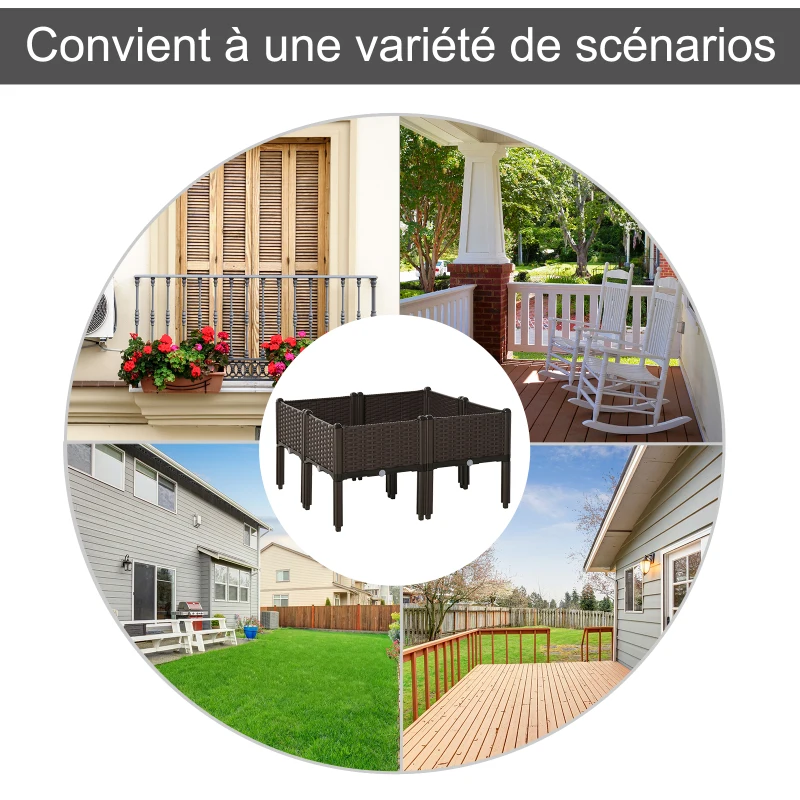 Outsunny Jardinière sur Pieds carré Potager dim. 80L x 80l x 44H cm Inserts d'irrigation Inclus PP Imitation rotin tressé Chocolat