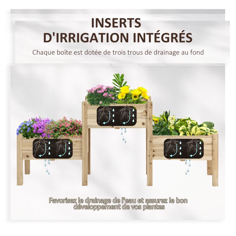 Outsunny Jardinière sur Pieds carré Potager 2 étages dim. 184L x 45l x 80H cm Inserts d'irrigation Bois Sapin pré-huilé