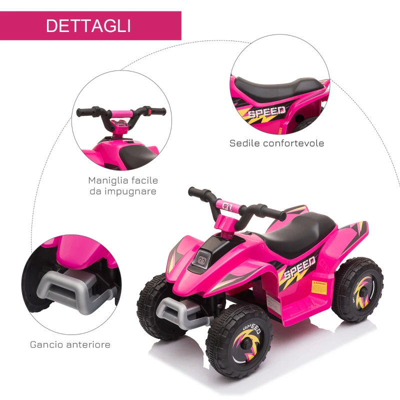 HOMCOM Quad per Bambini Elettrico con Batteria Ricaricabile 6V, e Velocità 2.8-4.6km/h, 72x40x45.5 cm, Rosa
