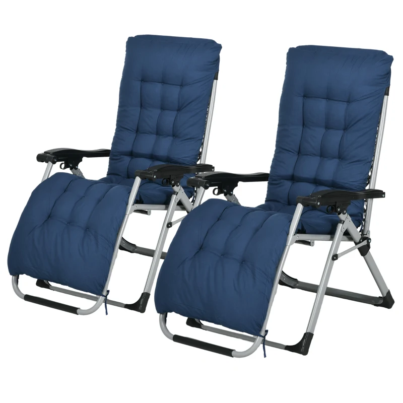 Outsunny 2pc Reclining Zero Gravity Sun Loungers ,Folding Chaise Lounge Chair with Cushions, Blue