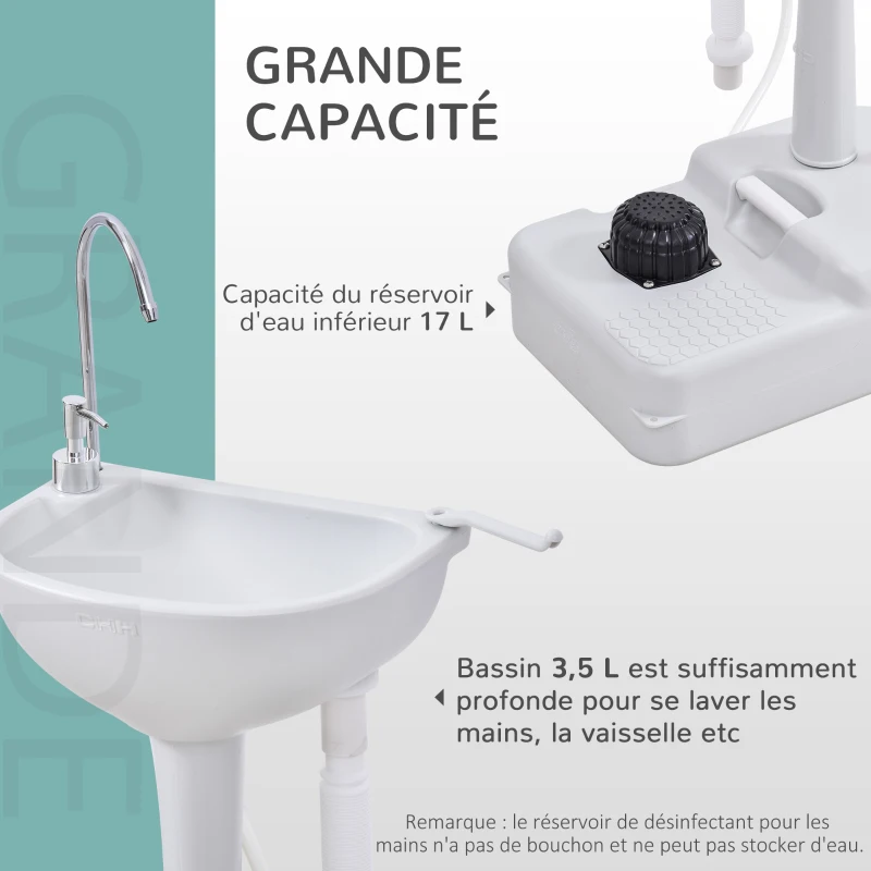 Outsunny Évier de camping portable, lavabo portable pour camping, station lavage avec roues, distributeur de savon et porte serviettes, lavabo mobile pour événements en plein air, gris