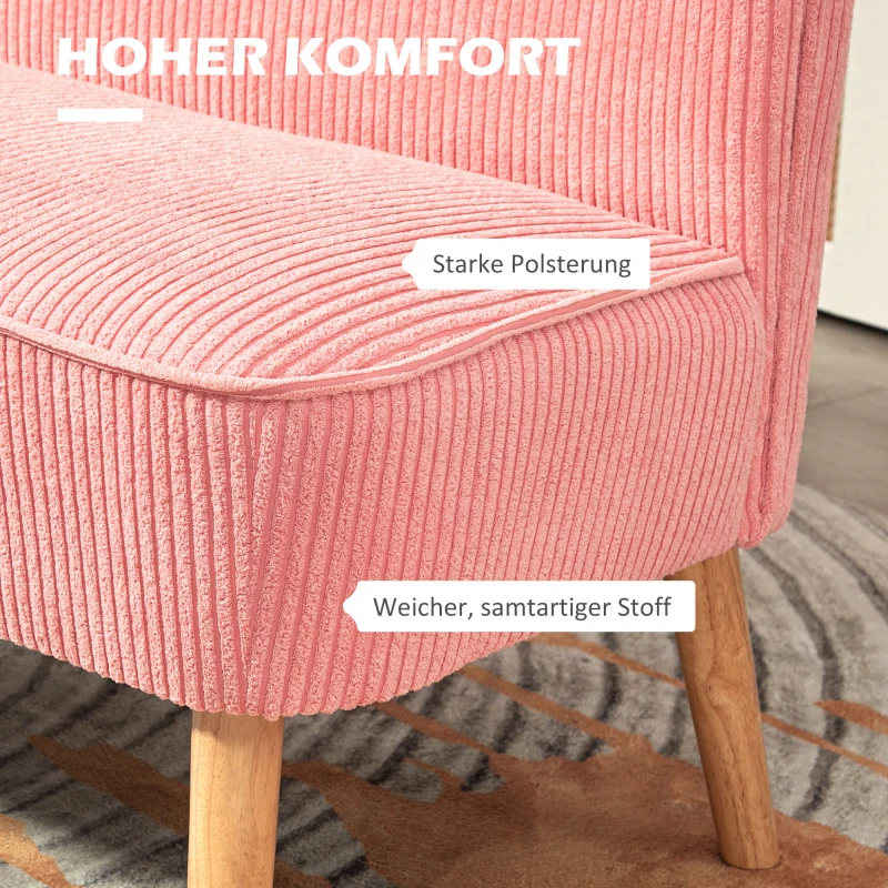 HOMCOM Zweisitzer-Sofa, elegantes Skandi Design, massiver Holzrahmen, bis 150 kg, 117 x 56,5 x 77 cm, Rosa(m-4)