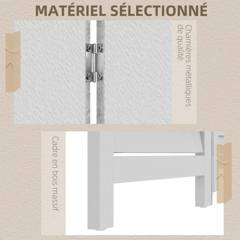 HOMCOM Paravent en bois 4 panneaux 160 x 170 cm séparateur de pièce cloison de séparation pliable en bois - blanc