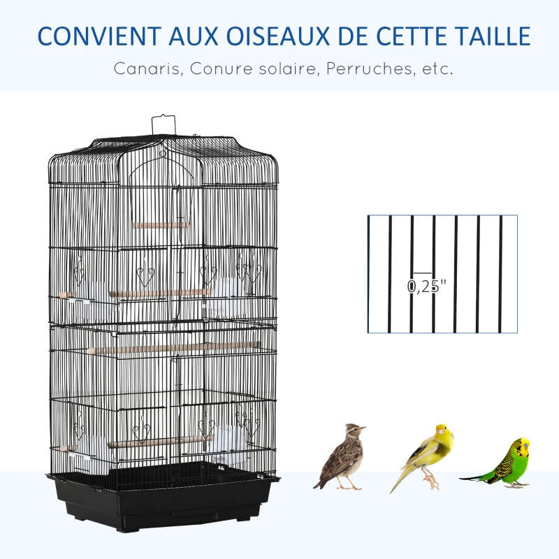 Pawhut Cage à oiseaux volière avec mangeoires perchoirs plateau excrément amovible cage pour canaris perruches perroquets 46,5 x 35,5 x 92 cm noir