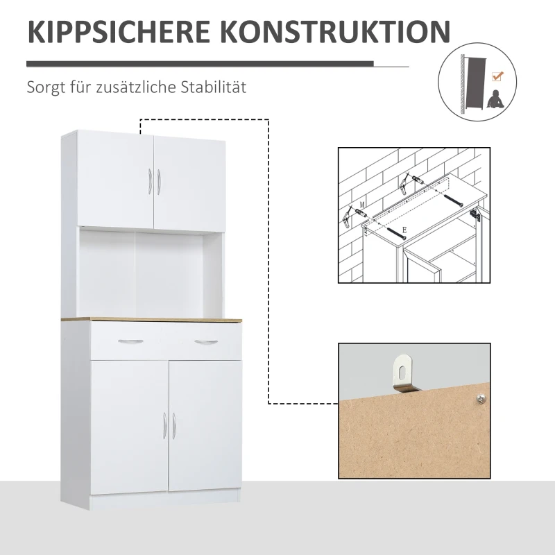 HOMCOM Küchenschrank 180 cm Hochschrank Küchenbuffet mit 2 Schränken Geschirrschrank Esszimmerschrank mit Schubladen Schrank Weiß 80 x 40 x 180 cm