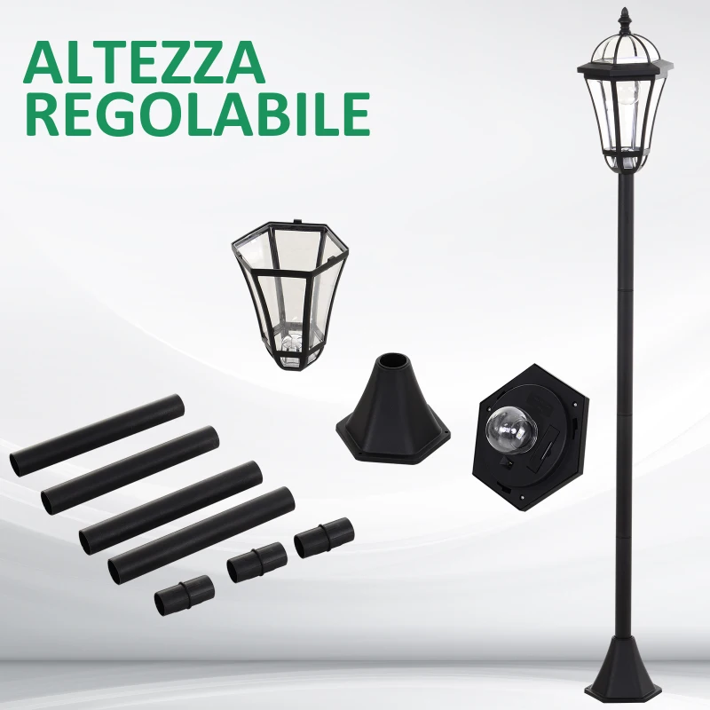 Outsunny Set 2 Lampioni Solari per Giardino con 2 LED e Accensione Automatica, Nero