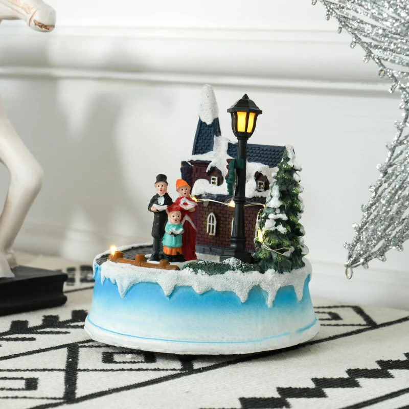 HOMCOM Pueblo Navideño con Luces LED Coro Giratorio Música para Decoración Navidad en Salón Dormitorio Multicolor