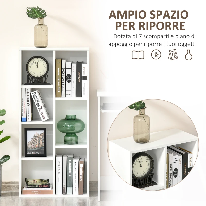 HOMCOM Libreria Moderna a Cubi con 7 Ripiani, in Legno Truciolato, 50x24x106 cm, Bianca