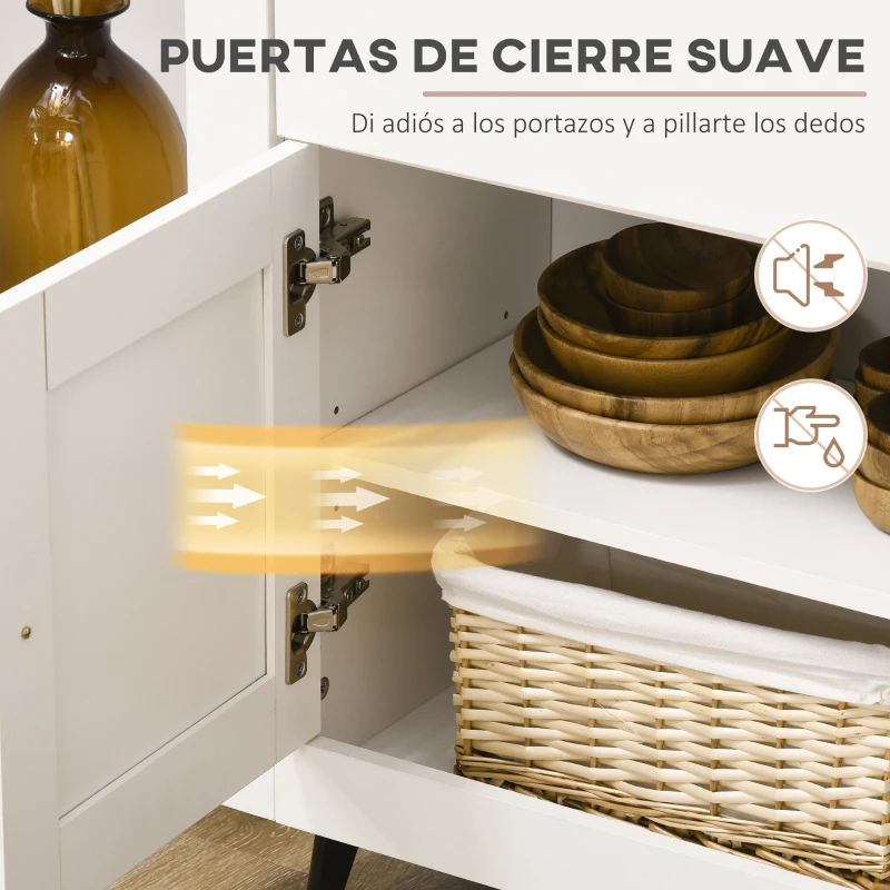 HOMCOM Aparador con 2 Cajones 3 Puertas Estante Ajustable Mueble Auxiliar de Cocina 117x35x80 cm Blanco