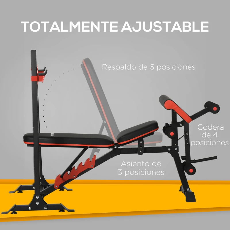 SPORTNOW Banco de Musculación Multifuncional con Respaldo Reclinable y Soporte de Barras Altura Ajustable 180x110x126 cm Negro