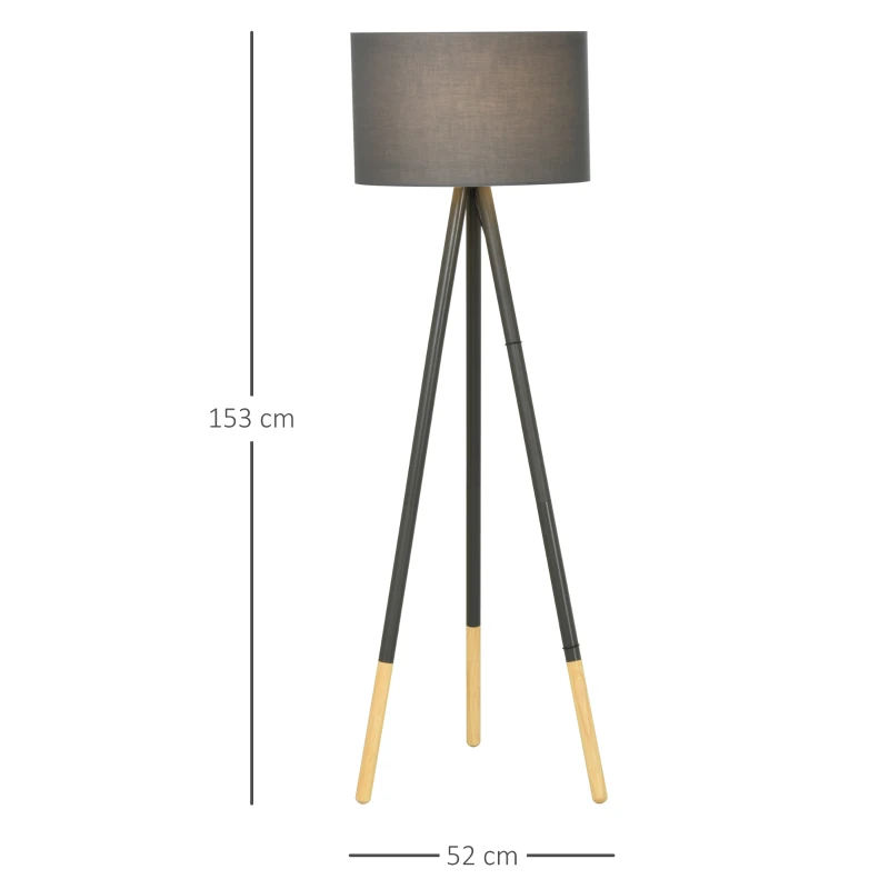 HOMCOM 153cm Steel Tripod Floor Lamp w/ Fabric Lampshade Foot Switch, Land Lamp Office Bedroom Modern Grey