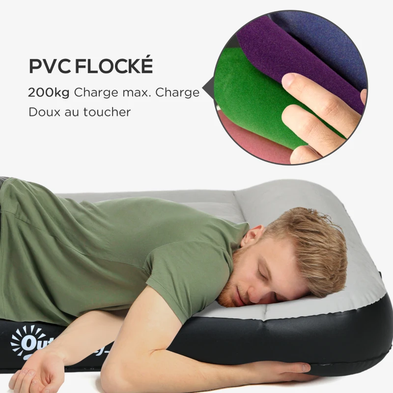 Outsunny Matelas gonflable 2 personnes avec pompe électrique intégrée, appui-tête avec sac de transport, 191 x 137 x 30 cm