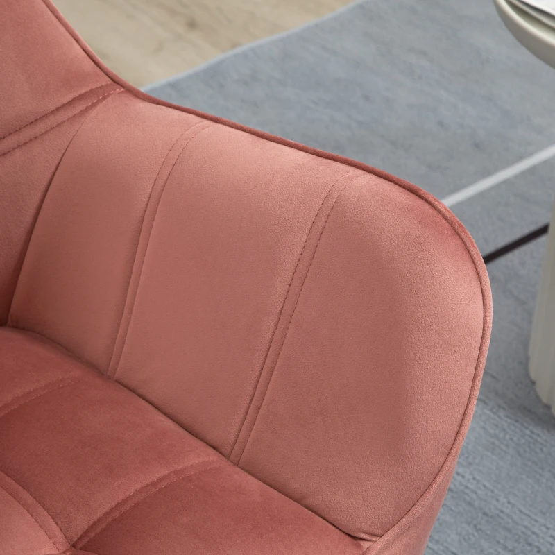 HOMCOM Poltroncina Stile Nordico in Legno ed Effetto Velluto Rosa per Soggiorno o Ufficio, 67x61.5x71 cm