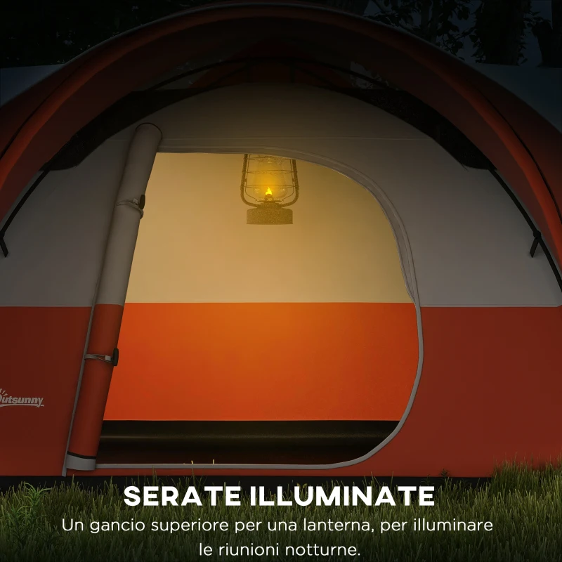 Outsunny Tenda da Campeggio 5-6 Posti con Portico, Impermeabile 3000mm con Borsa di Trasporto, Arancione