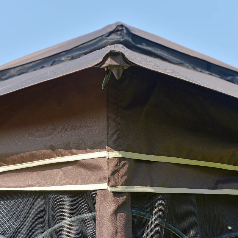 Outgunny Tonnlle de jardin barnum pavillon de jardin 3 x 3 double toit avec moustiquaires amovibles imperméable café