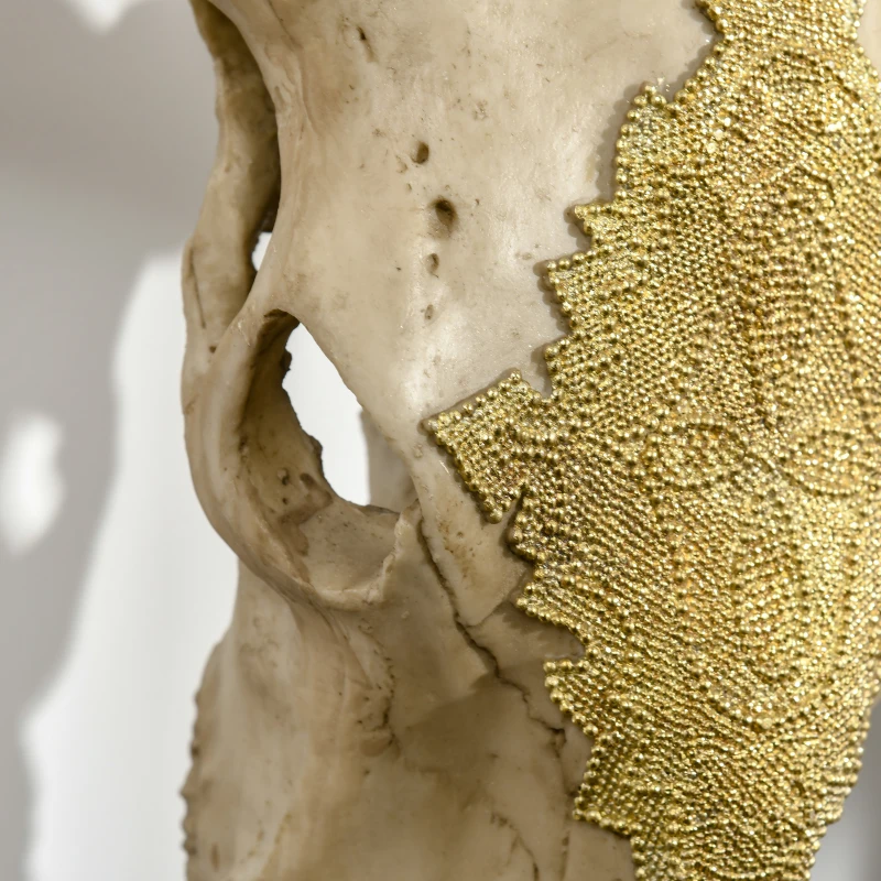 HOMCOM Wanddekoration Stierschädel aus Kunststoff 70 cm x 17 cm x 83 cm Kunstharz, Blattgold Mehrfarbig