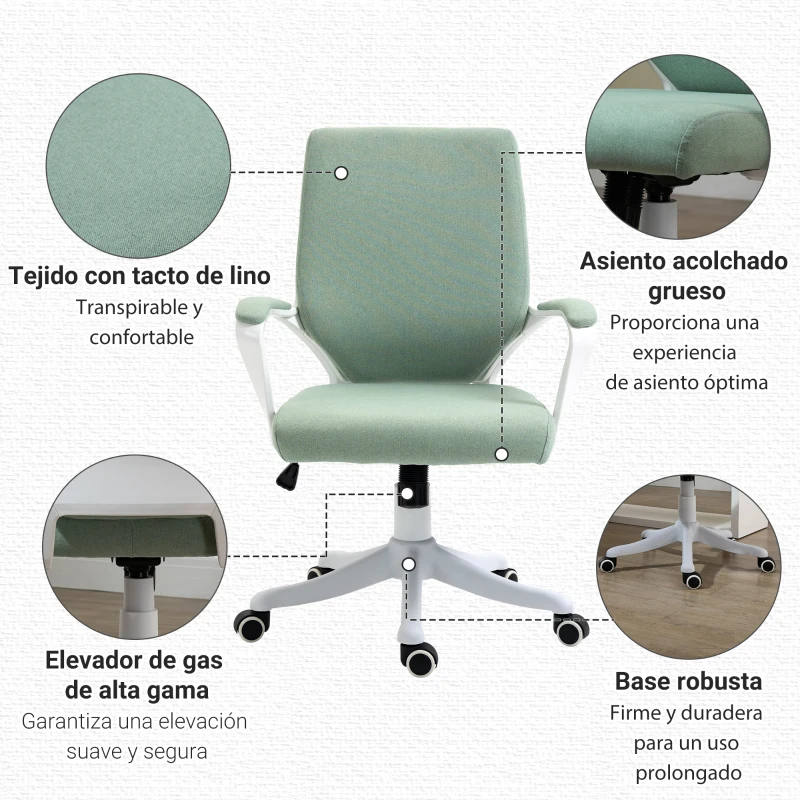 Vinsetto Silla de Escritorio Giratoria Silla de Oficina Basculante con Reposabrazos y Altura Ajustable 62x69x92-100 cm Verde
