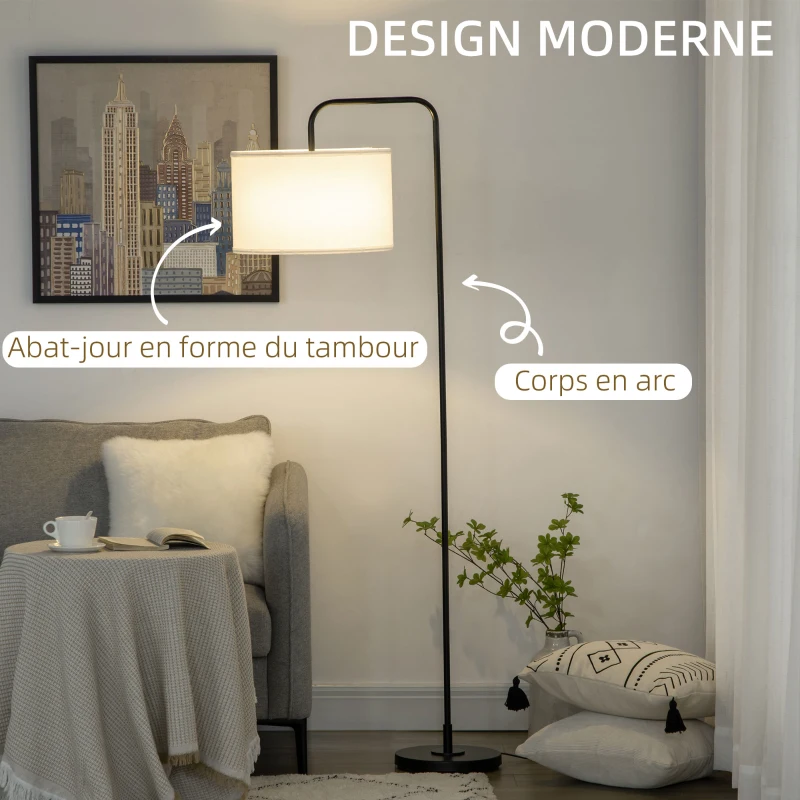 HOMCOM Lampadaire sur pied salon en métal noir moderne avec abat-jour câble de 180 cm 64 x 38 x 163,5 cm noir