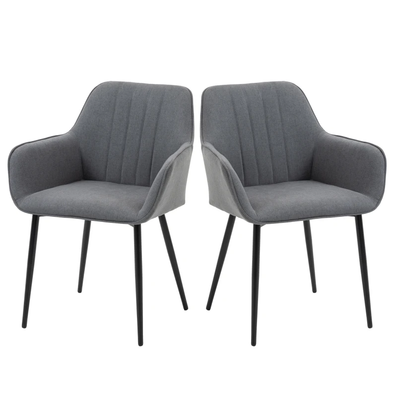 HOMCOM Pack de 2 Sillas de Cocina con Respaldo Reposabrazos y Patas de Metal para Salón 59,5x56,5x81 cm Gris Oscuro