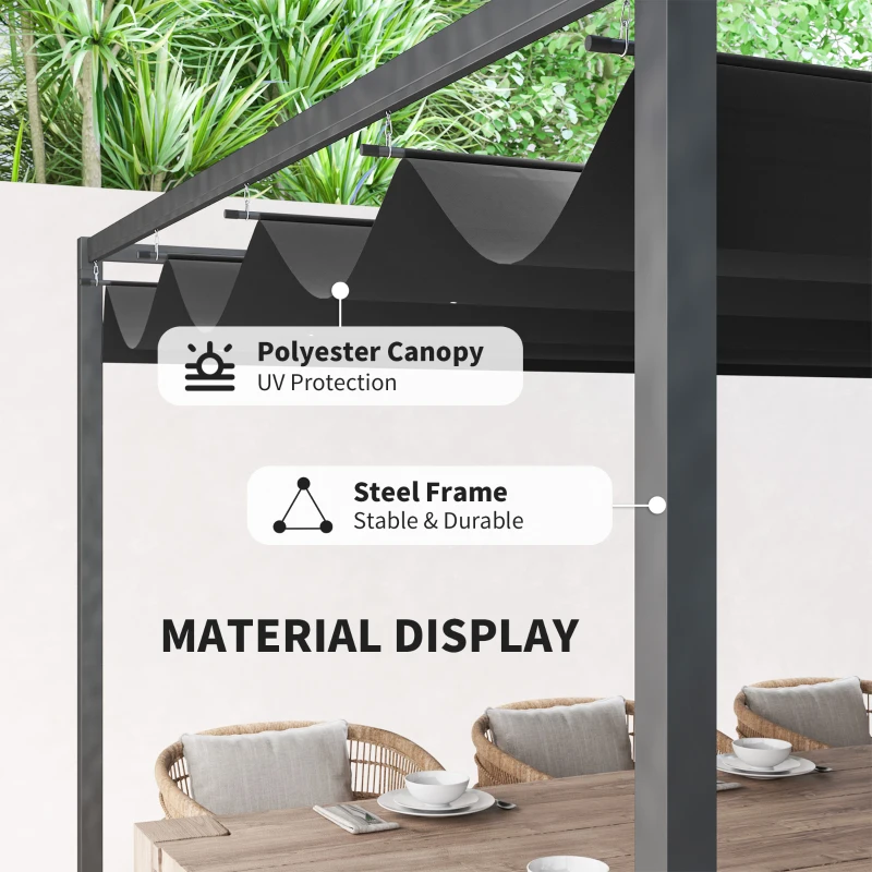 Outsunny 4 x 3m Metal Pergola, with Retractable Canopy Roof - Black
