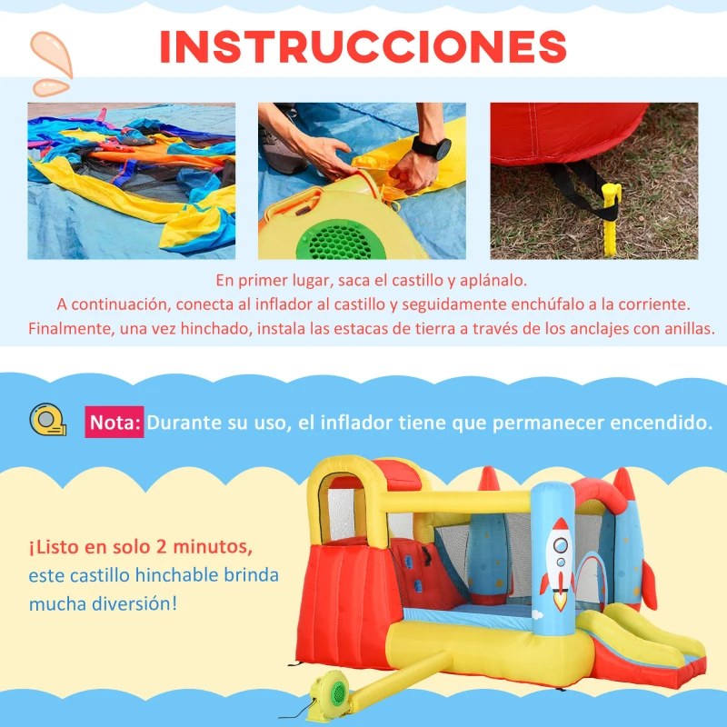 Outsunny Castillo Hinchable con 2 Toboganes Cama de Salto y Piscina para Niños +3 Años con Inflador y Bolsa de Transporte para Interior Exterior 330x265x185 cm Multicolor