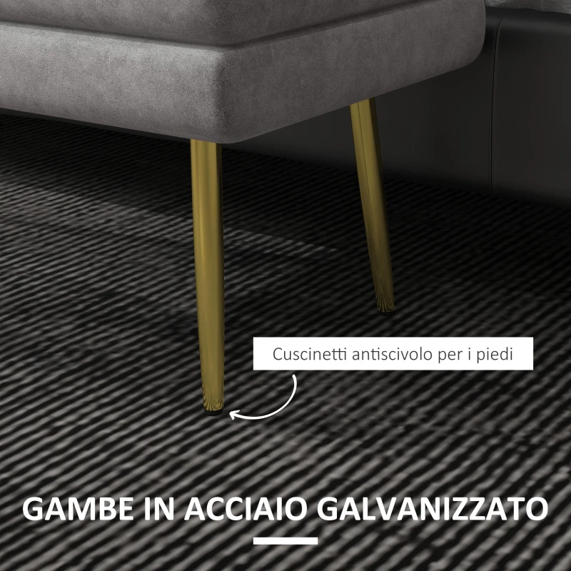 HOMCOM Panca Fondo Letto con Spazio Portaoggetti, in Acciaio e Poliestere, 79.5x37.5x43 cm, Grigia