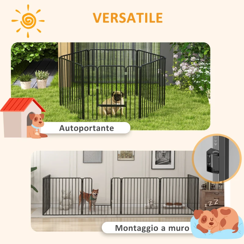 PawHut Recinto per Cani a 6 Pannelli Modulabili da Interno ed Esterno, in Acciaio, 164x83x80 cm, Nero
