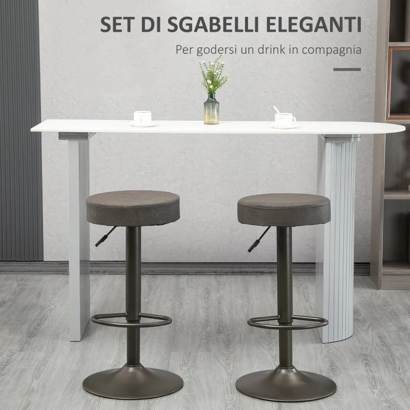 HOMCOM Set 2 Sgabelli da Bar Girevoli con Poggiapiedi e Altezza Regolabile, 35x36x64-85cm, Grigio