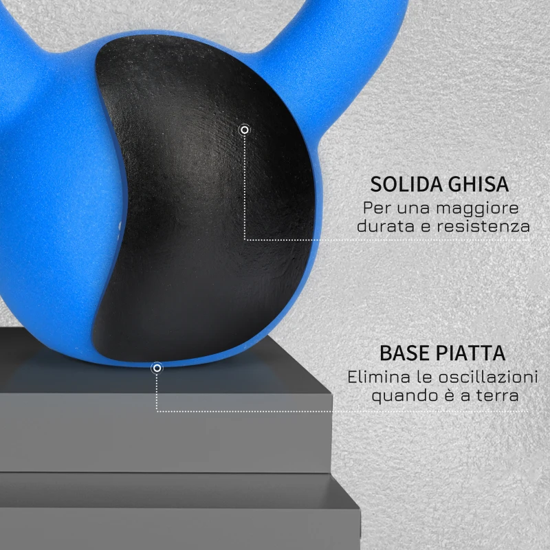 HOMCOM Kettlebell 8 kg per Allenamento Bicipiti e Spalle in Metallo e Neoprene, 18x11x20cm, Blu