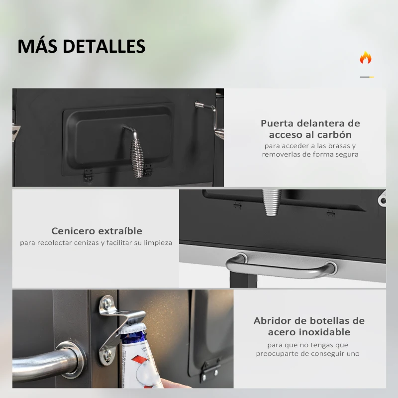 Outsunny Barbacoa de Carbón con Ruedas Barbacoa con Tapa Parrillas de Acero Inoxidable Termómetro 113x65x108 cm Negro