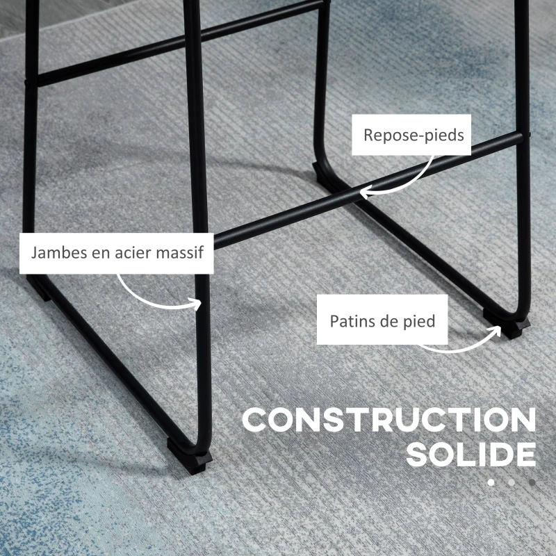 HOMCOM Lot de 2 tabourets de bar design vintage avec repose-pieds métal et revêtement synthétique hauteur 99 cm gris foncé