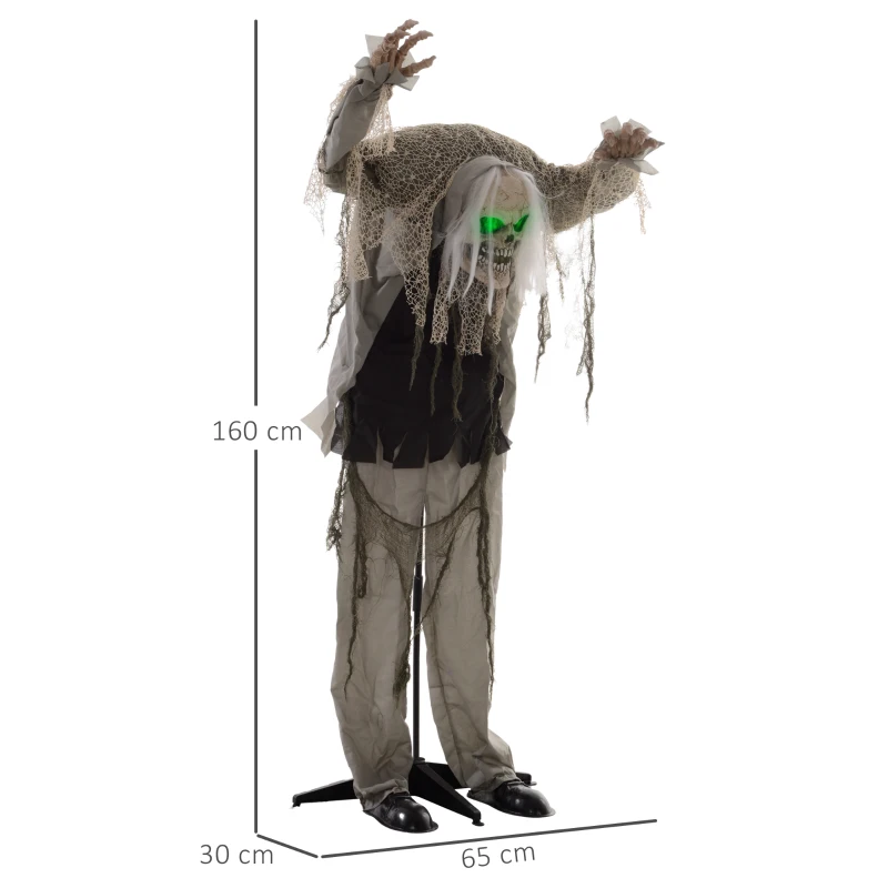 HOMCOM Skelettgespenst, Helloweendeko, gruseliges Heulen, rote Augen, bewegliche Arme, 160 cm(m-3)