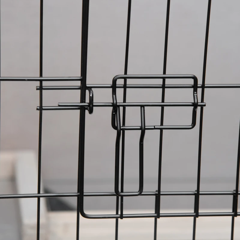 PawHut Conejera de Madera Exterior Jaula para 2 Conejos con 2 Puertas con Cerraduras Techo Asfáltico Abrible Bandeja Extraíble Rampa y Zona Abierta 108x45x78 cm Gris