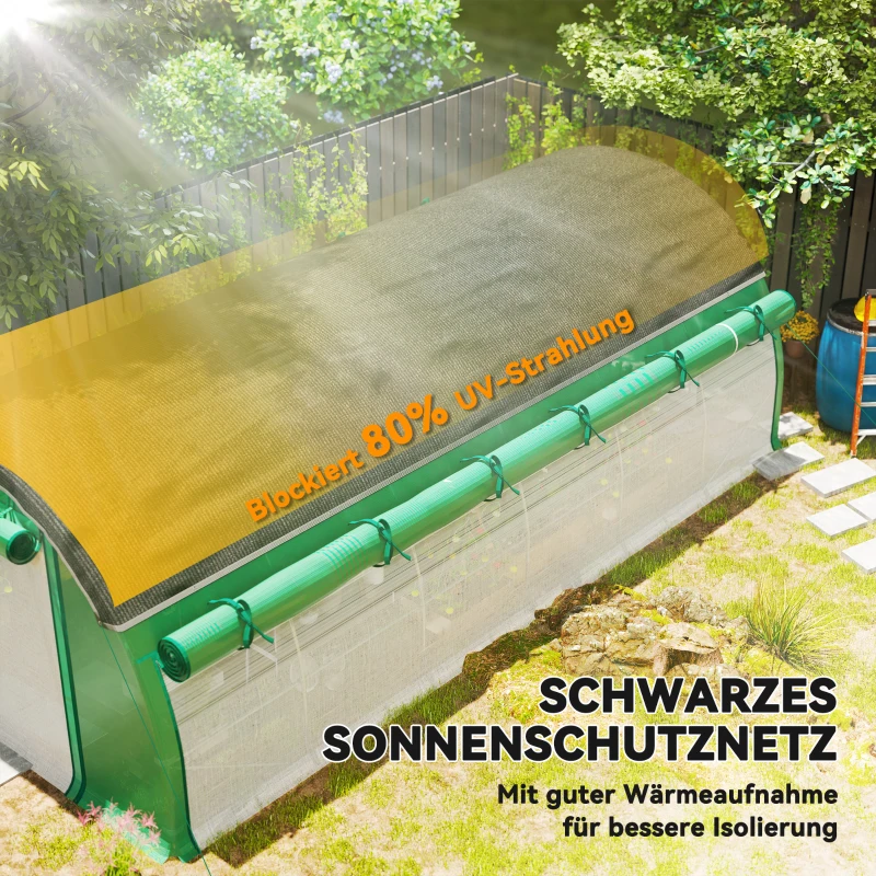 Outsunny Szklarnia Polytunelowa 6 x 3 x 2 m z Siatką Przeciwsłoneczną, Rolowanymi Bocznymi Ścianami, Pokrywą z Tworzywa, Stalowym Ramą, Zielona