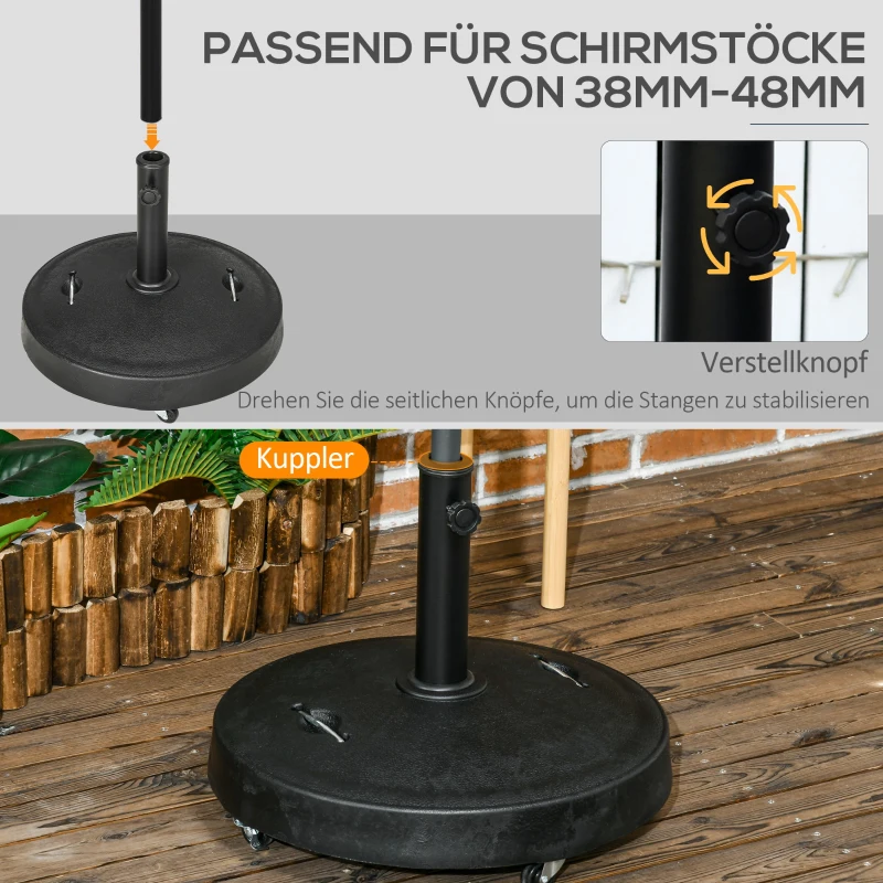 Outsunny Sonnenschirmständer Sonnenschirmfuß Sonnenschirmhalter, wetterbeständig, mit Rollen, Ø53 x 41H cm, Schwarz