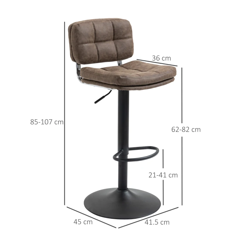 HOMCOM Set 2 Sgabelli Bar Moderni e Girevoli con Schienale e Poggiapiedi, Sgabelli da Cucina con Altezza Regolabile, Rivestimento Pelle PU e Imbottitura, 41.5x45x85-107cm