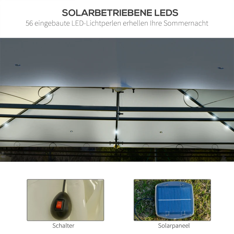 Outsunny Gartenpavillon 4 x 3m Pavillon Gartenzelt mit Seitenwänden, Festzelt mit Doppeldach, Partyzelt mit LED Licht, UV-Schutz, Stahl Polyester Cremeweiß