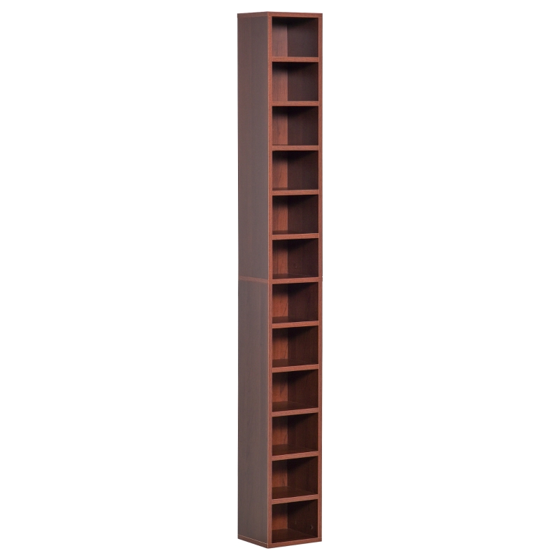 HOMCOM Rangements pour CD et DVD, étagère colonne de rangement, meuble de rangement avec 12 compartiments, capacité max. 204 CD, 21 x 20 x 175 cm, marron