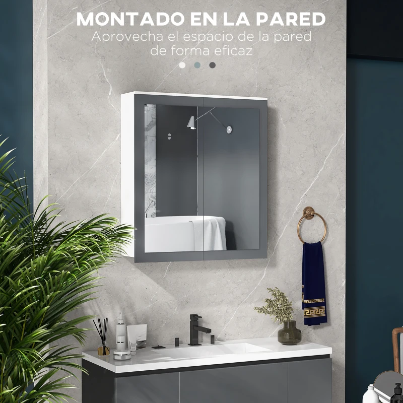 kleankin Armario de Baño con Espejo Armario de Baño para Colgar con 2 Puertas de Vidrio y Estantes Ajustables 69x17x75,5cm Blanco