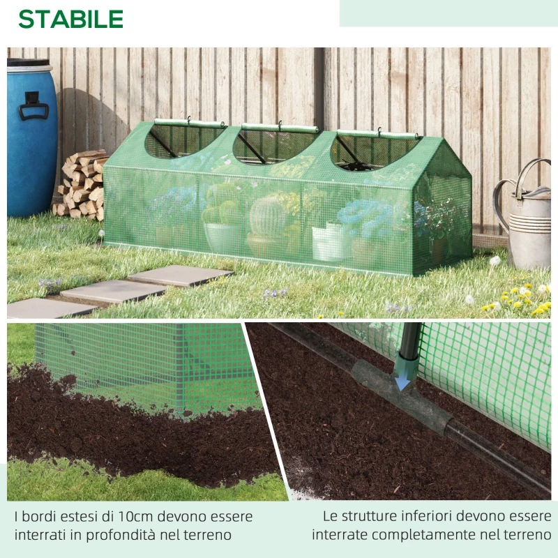 Outsunny Mini Serra da Giardino con 3 Finestre Avvolgibili e Copertura PE Anti-UV, 180x60x60cm, Verde