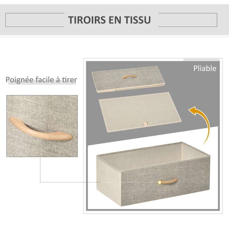 HOMCOM Commode meuble de rangement avec 3 tiroirs tissus, étagère et plateau supérieur, 58L x 29P x 81,5H cm