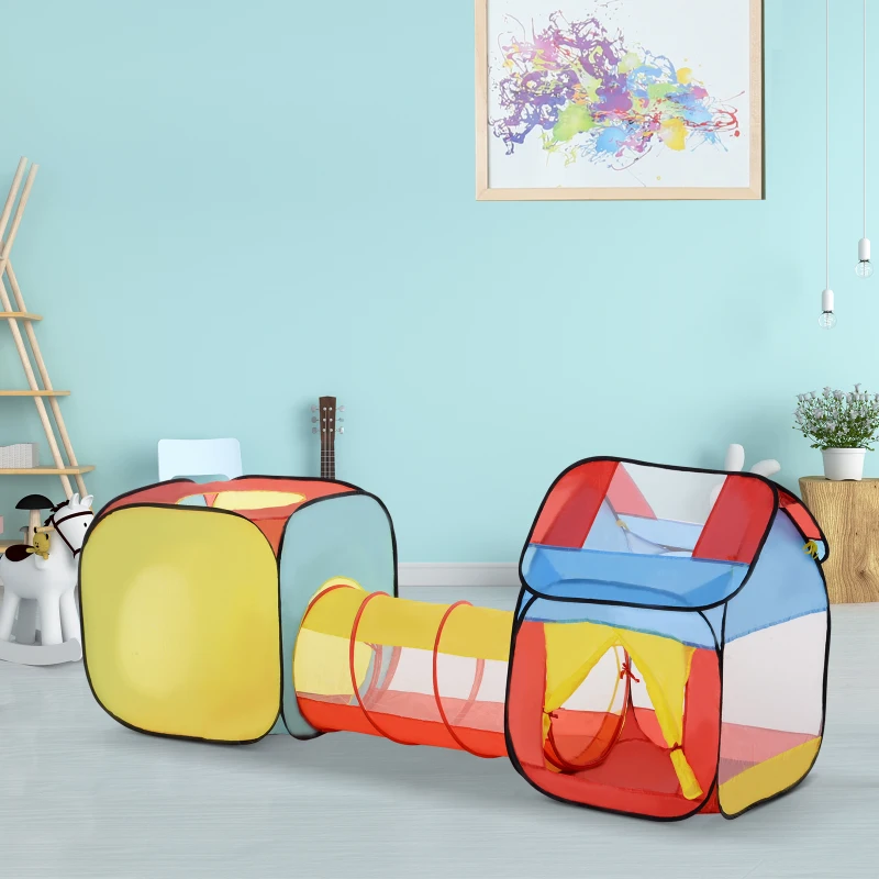 HOMCOM Tenda Gioco per Bambini 3+ con Tunnel e Casetta, per Indoor e Outdoor (230x70x89cm), Sistema Pop-up