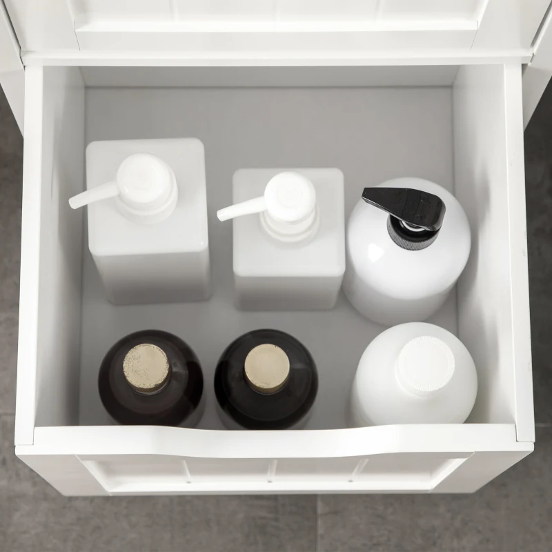 kleankin Badezimmerschrank, 2 Regale, 3 Schubladen, wasserabweisendes Material, Weiß